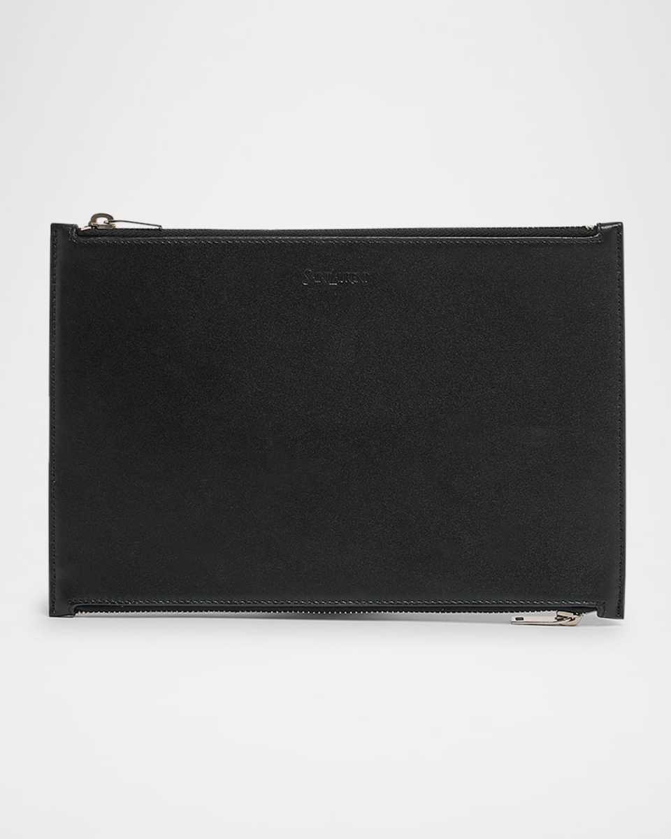 Double-Zip Travel Pouch Bag in Leather